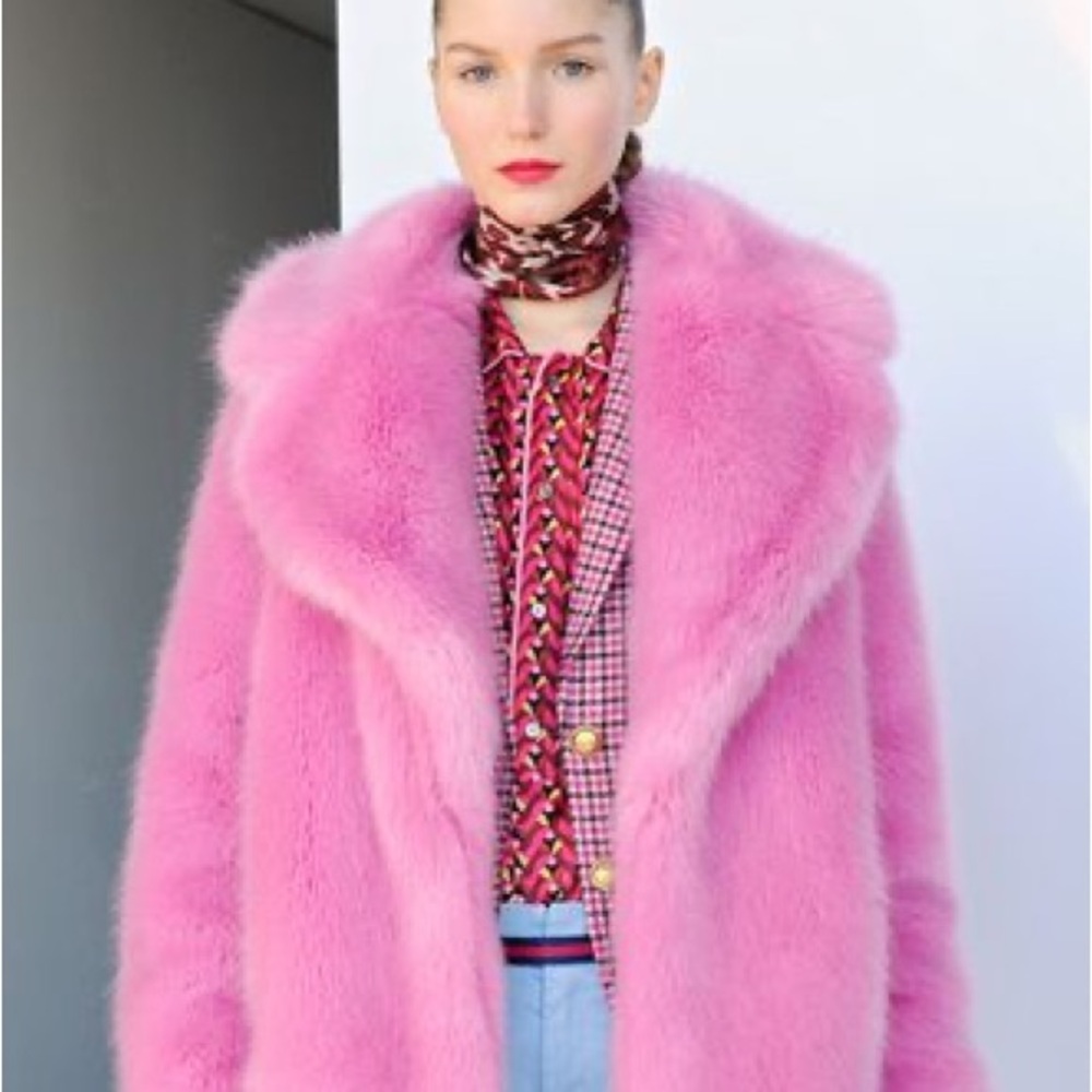 J Crew Pink Fur Coat in Hibiscus Size Small